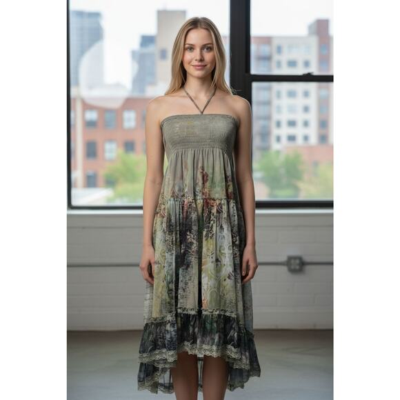 LAPIS Anthropologie Pleated Dress Skirt Convertible Large Fairy Core Boho Smock - Picture 1 of 10